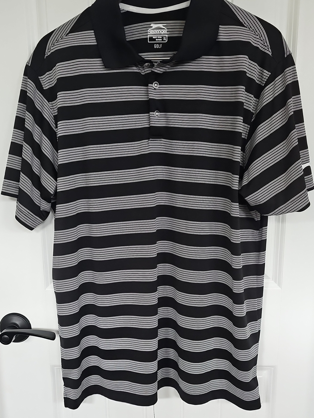 Slazenger Mens Black & White Striped Golf Polo, Size XL